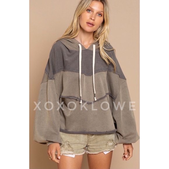 POL Charcoal Gray French Terry Oversized Hoodie Top - Picture 7 of 11